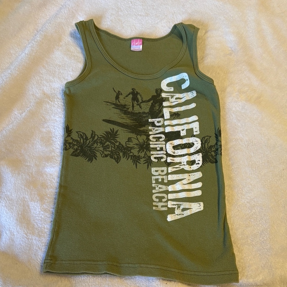 California Pacific Beach Graphic Tank Top - Olive Green